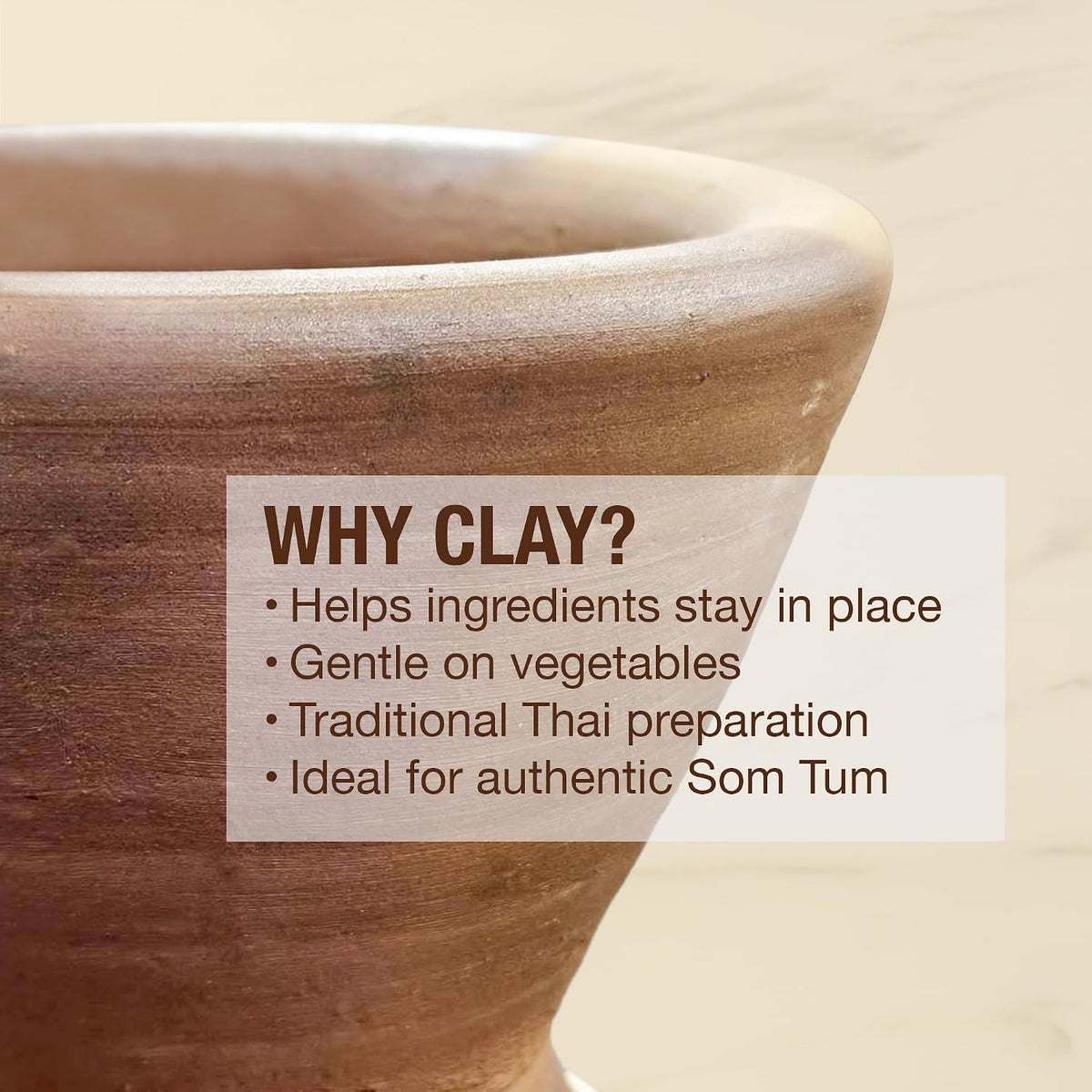 Thai Clay Mortar and Wooden Pestle Set for Som Tum, Authentic Papaya Salad Kit with Peeler, Grater & Spoon