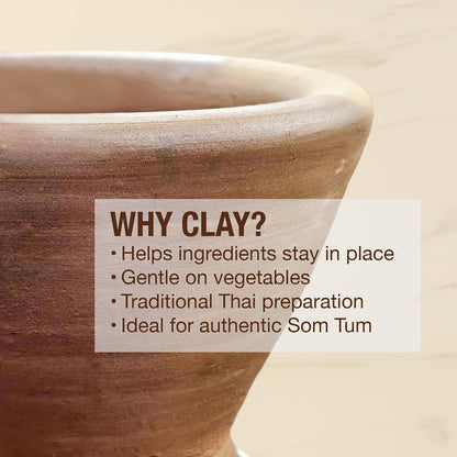 Thai Clay Mortar and Wooden Pestle Set for Som Tum, Authentic Papaya Salad Kit with Peeler, Grater & Spoon