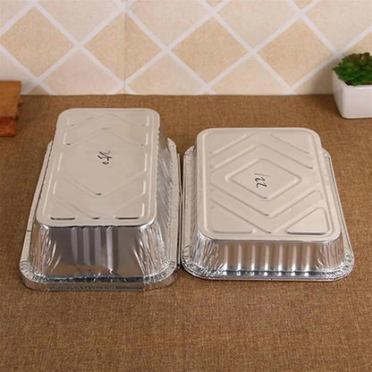 Disposable Cookware 125Pcs Grill Catch Tray Aluminum Foil Pan with Lid Barbecue for BBQ for Cooking Baking(450ml)