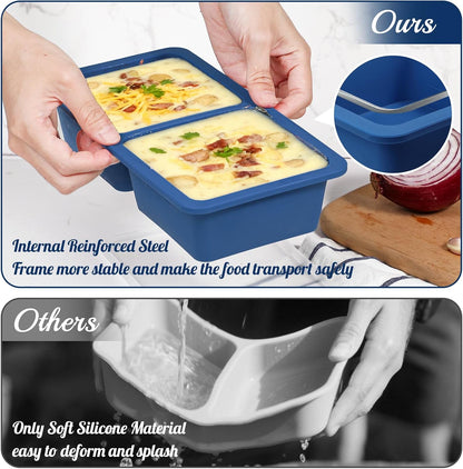 Koluti 2-Pack Nonstick Silicone 3 Soup Freezer Mold, 1-Cup Large Sauce Ice Tray with Plastic Lid, Stackable Freezing Maker Meal Prep Food Storage Container, Dishwasher Safe & BPA Free