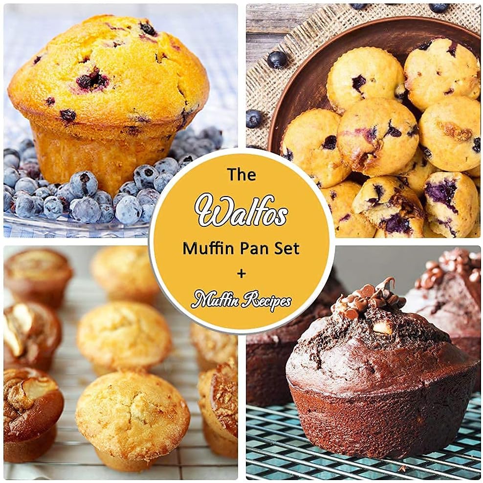 Walfos Silicone Muffin Pan - 12 Cups Regular Silicone Cupcake Pan, Non-stick Great for Making Muffin Cakes, Tart, Bread - BPA Free and Dishwasher Safe