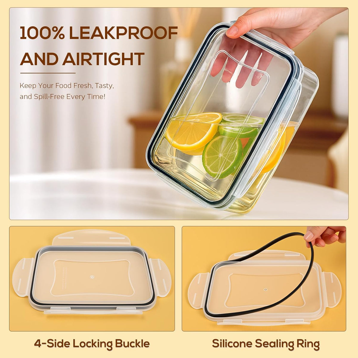 50 PCS Thicker Food Storage Containers with Lids, Clear Stackable Airtight Leakproof Reusable Plastic Meal Prep Container Set for Kitchen Storage/ Lunch, Fridge/ Microwave Safe with Labels&Pen