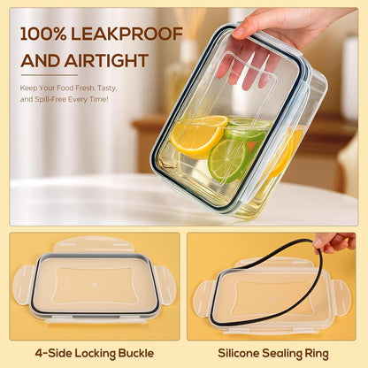 50 PCS Thicker Food Storage Containers with Lids, Clear Stackable Airtight Leakproof Reusable Plastic Meal Prep Container Set for Kitchen Storage/ Lunch, Fridge/ Microwave Safe with Labels&Pen