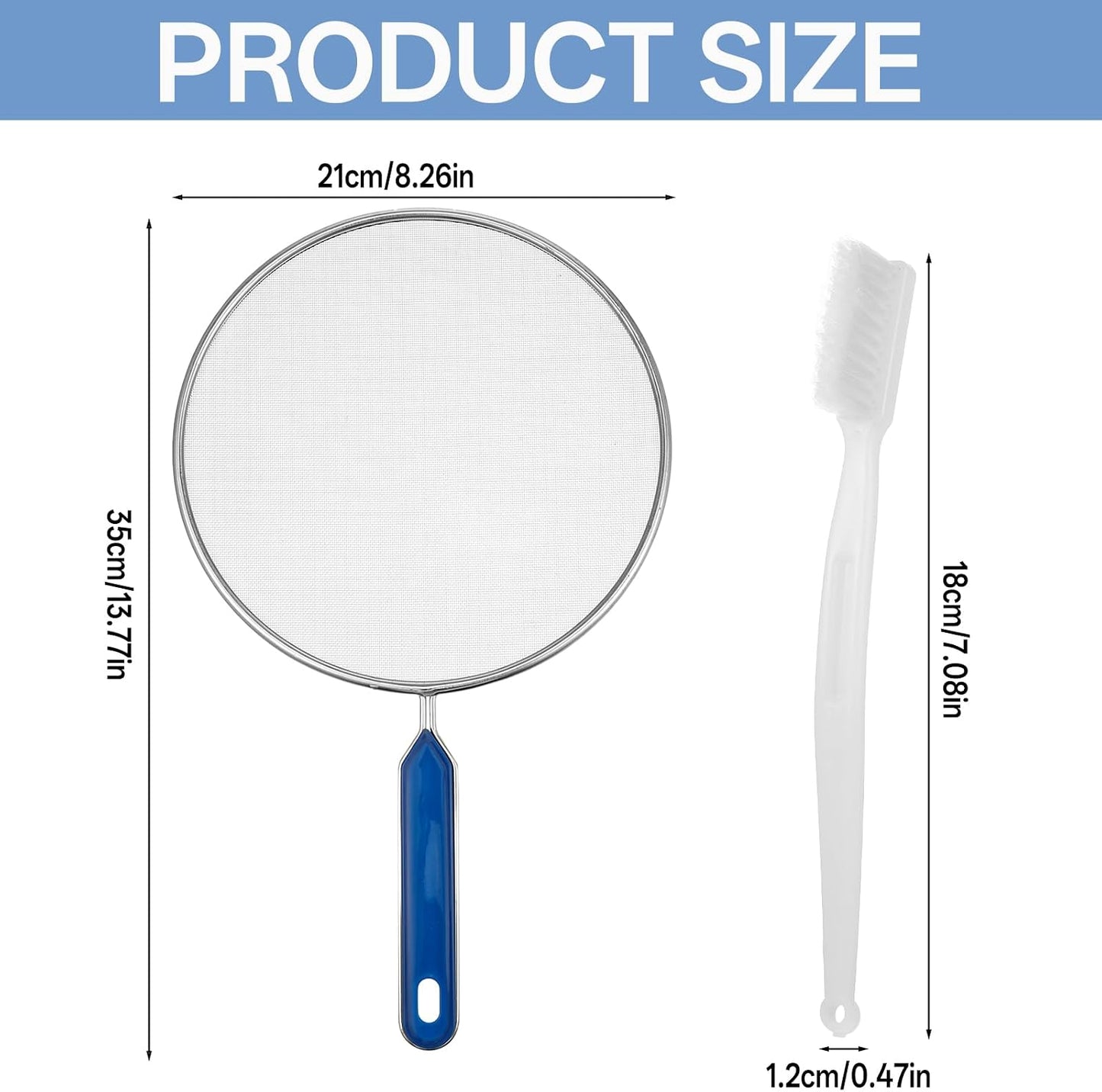 Splash Guard for Frying Pan, 8 Inch Stainless Steel Oil Splatter Screen for Frying Pans with Nylon Brush Fine Mesh Spatter Shield Frying with Pan Cooking Supplies Shield from Splashing Oil