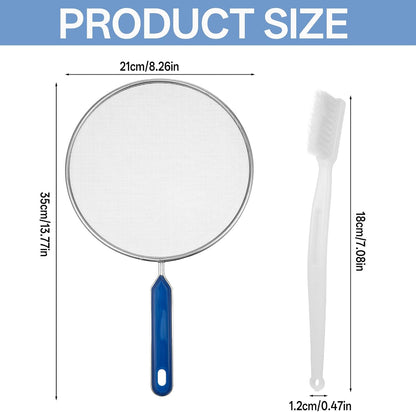 Splash Guard for Frying Pan, 8 Inch Stainless Steel Oil Splatter Screen for Frying Pans with Nylon Brush Fine Mesh Spatter Shield Frying with Pan Cooking Supplies Shield from Splashing Oil