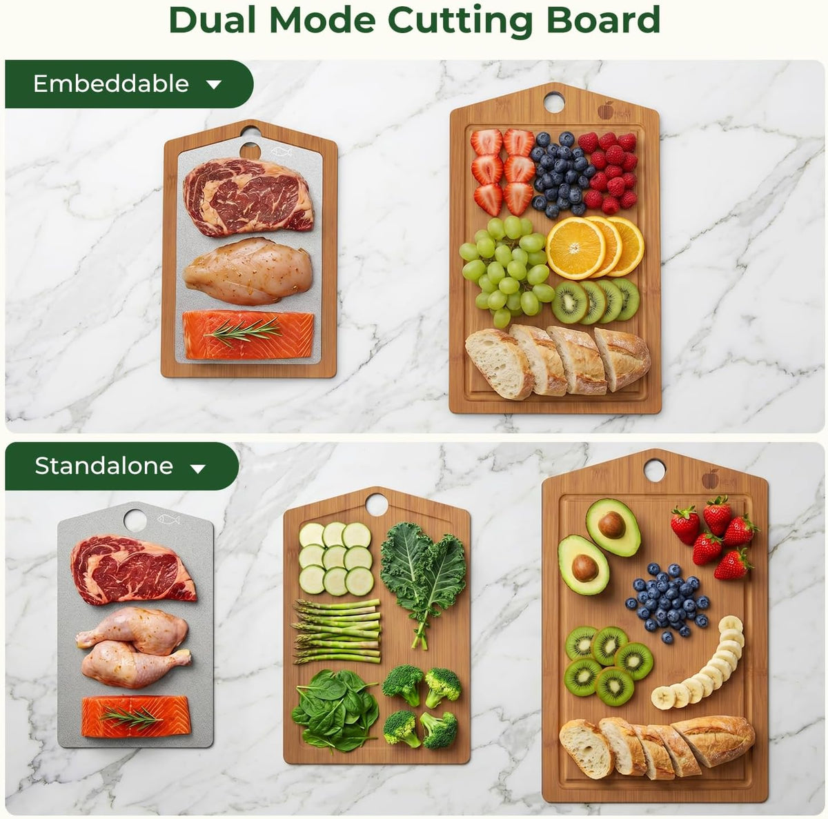 Pure Titanium Cutting Board, Bamboo Cutting Boards Set for Kitchen