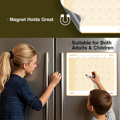 Magi - Magnetic Dry Erase Monthly Calendar - 14 x 12 inch - Family Month Planing Board - Reusable Fridge Magnet Whiteboard Planner - w Marker