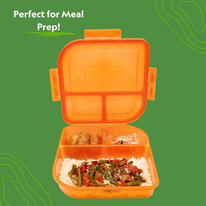 Large To-Go 3-Compartment Food Container, 9-3/8" X 9-3/8" X 2-1/2", Reusable, Microwave Safe, Smoke/Red