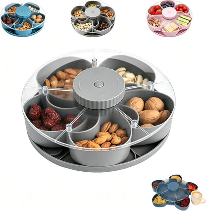 Divided Serving Tray that Spins – Perfect for Snacks, Dips & Party Appetizers with Lid, 5-Compartment Lazy Susan Organizer, Portable Veggie Platter for Party|Travel|Picnic (Blue)