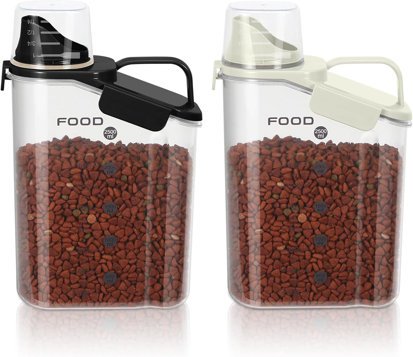 3-5Lbs Small Cat and Dog Food Storage Container BPA Free, Airtight Pet Food Storage Containers with Large Pour Spout/1 Measuring Cup/ 3 Safety Locks and Double-Layer Silicone Strip（Beige 1Pack）