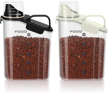 3-5Lbs Small Cat and Dog Food Storage Container BPA Free, Airtight Pet Food Storage Containers with Large Pour Spout/1 Measuring Cup/ 3 Safety Locks and Double-Layer Silicone Strip（Beige 1Pack）