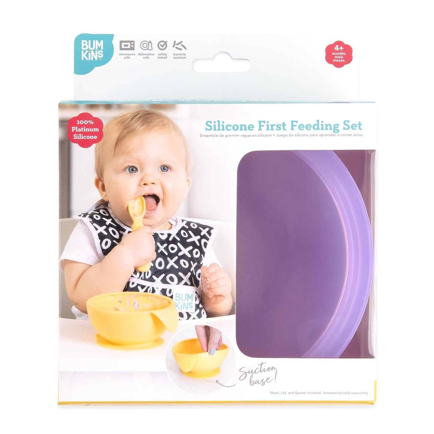 Bumkins Baby Bowl, Silicone Feeding Set with Suction for Baby and Toddler, Includes Spoon and Lid, First Feeding Set, Training Essentials for Baby Led Weaning for Babies 4 Months Up, Sage