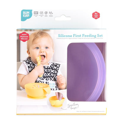 Bumkins Baby Bowl, Silicone Feeding Set with Suction for Baby and Toddler, Includes Spoon and Lid, First Feeding Set, Training Essentials for Baby Led Weaning for Babies 4 Months Up, Sage