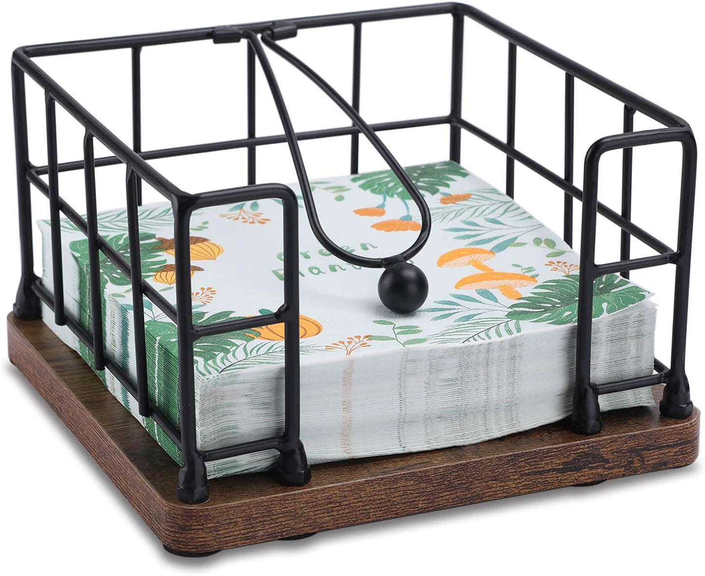 Napkin Holder for Table, Metal Napkin Holder Dispenser with Salt and Pepper Shakers Storage, 3-in-1 Utensil Holder Spice Rack for Kitchen Dining Table Buffet Patio Camping (Black)