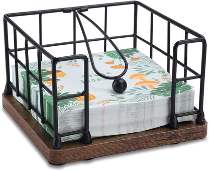 Napkin Holder for Table, Metal Napkin Holder Dispenser with Salt and Pepper Shakers Storage, 3-in-1 Utensil Holder Spice Rack for Kitchen Dining Table Buffet Patio Camping (Black)