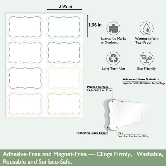 16 Pcs 1.96” x 2.95” Large Dry Erase Labels, Reusable Waterproof Stickers in 8 Colors for Storage Bins, Pantry Containers, Whiteboards and Freezers