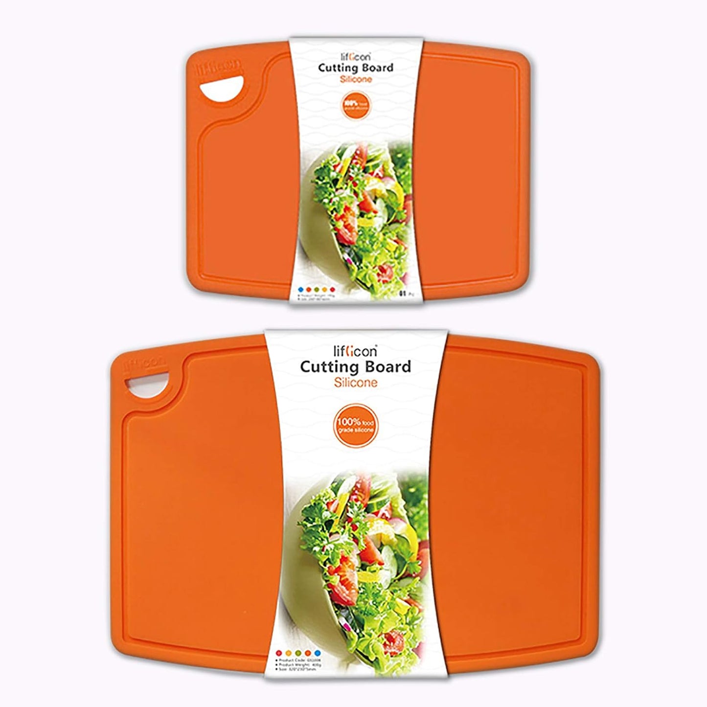 Liflicon Thick Cutting Boards for Kitchen Silicone Chopping Board Set of 2 Mid 12.6'' x 9.1”,Mini 9.1”x7.1” Non-slip Deep Drip Juice Groove Easy Grip Handle,Dishwasher Safe-Red