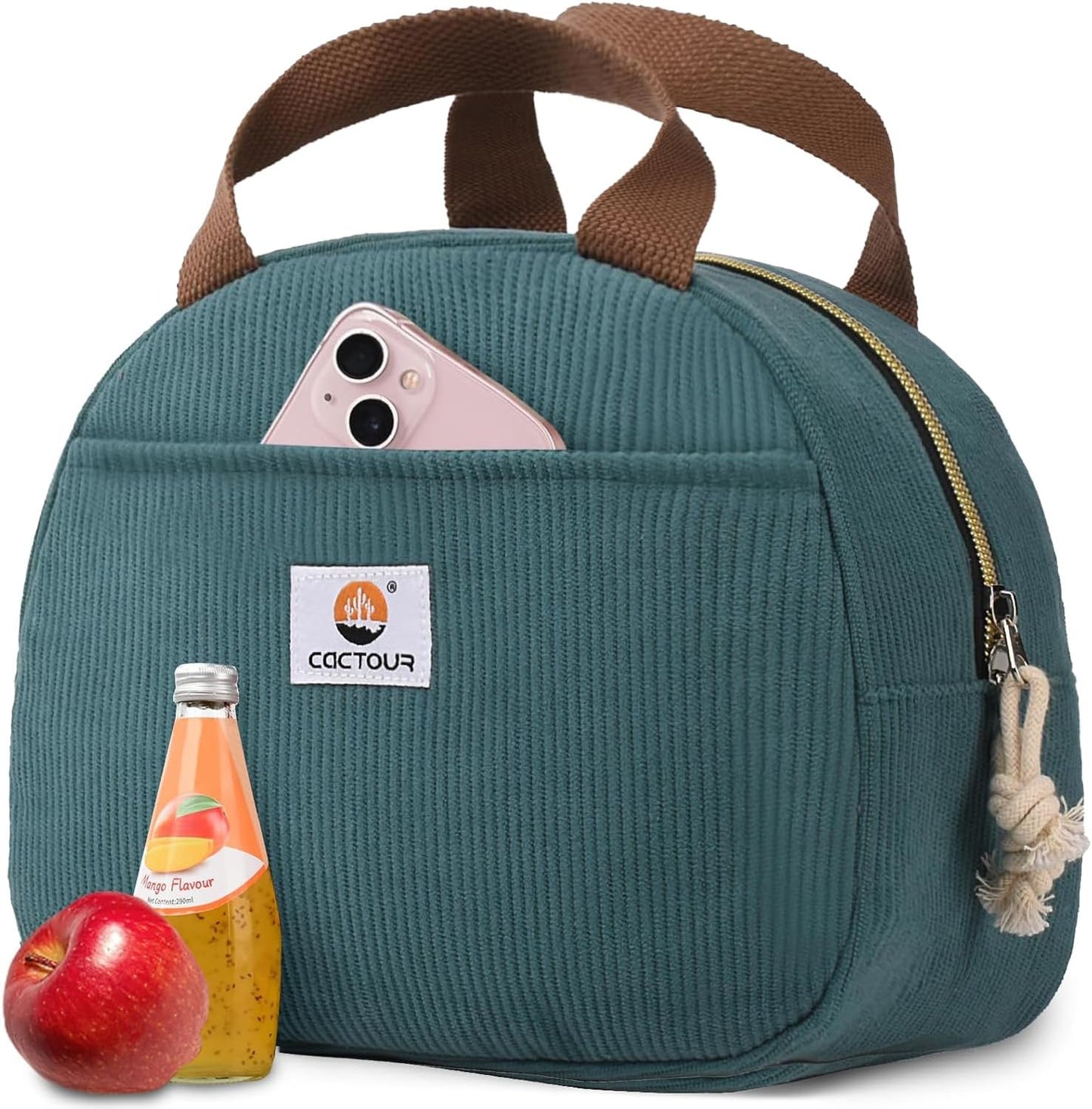 CaCTOUR Lunch Box for Women Girls Teens,Cute Lunch Box Cooler Bag, Portable Insulated Small Lunch Bag Women Reusable Corduroy Lunch Tote for Work/Travel/Picnic/School (Dog Green,Small)