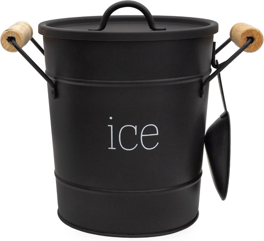 AuldHome Design Farmhouse Enamelware Ice Bucket (Black); Retro Style Insulated Metal Ice Server