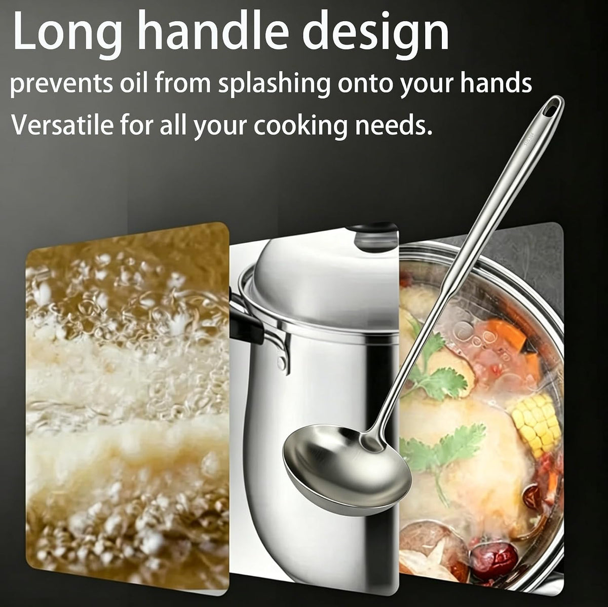 304 Stainless Steel Soup Ladle, Large Ladle with Long Hollow Handle, for Cooking, Stirring, Soup, Sauce, Dishwasher Safe (1, Soup Ladle)