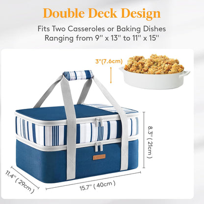 LUNCIA Insulated Single Decker Casserole Carrier, Lasagna Lugger Tote Keeps Food Hot or Cold, Thermal Lunch Bag for Potluck Parties, Picnic and Cookouts, Fits 9" x 13" Baking Dish, Black