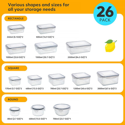 62 PCS Large Food Storage Containers with Lids Airtight (31 Lids &31 Containers) - Leakproof Meal-Prep Containers for Kitchen Storage Reusable Plastic Microwave/Dishwasher Safe with Labels & Pen