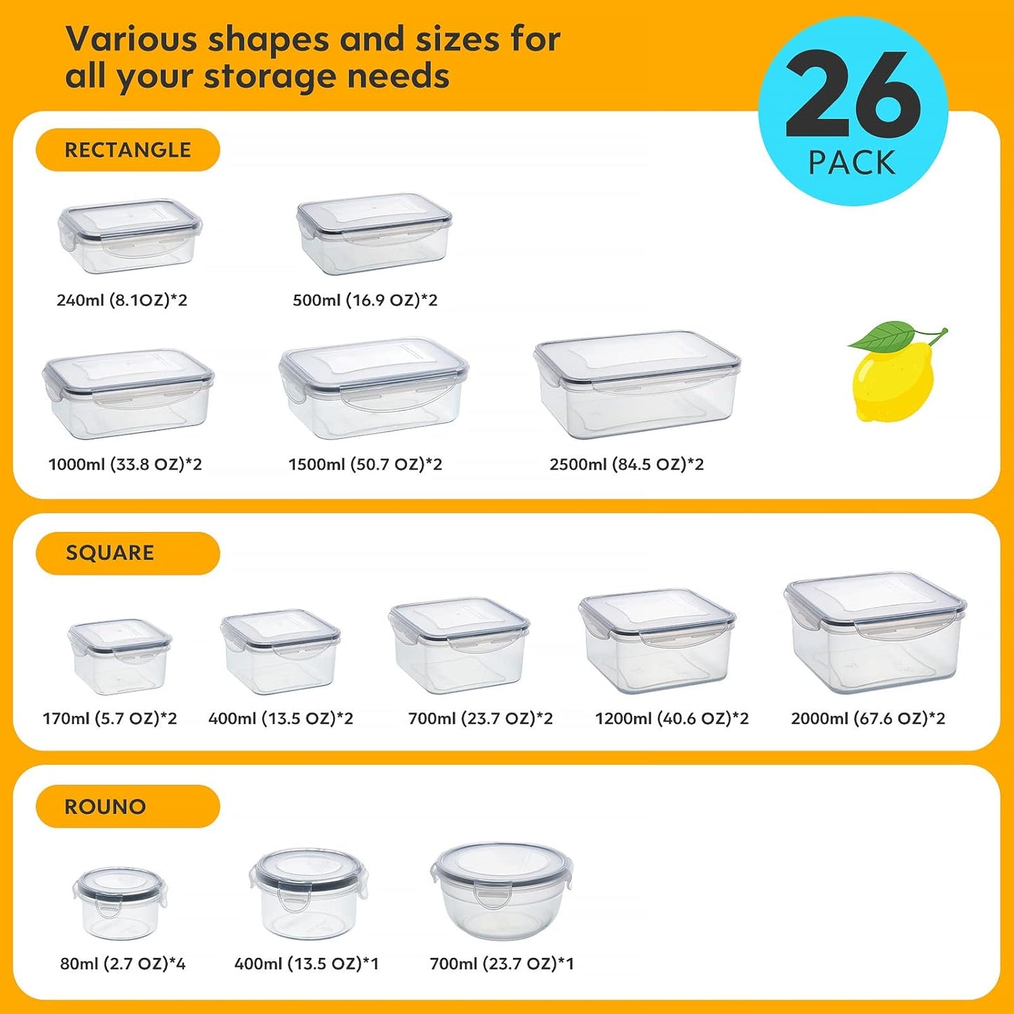 62 PCS Large Food Storage Containers with Lids Airtight (31 Lids &31 Containers) - Leakproof Meal-Prep Containers for Kitchen Storage Reusable Plastic Microwave/Dishwasher Safe with Labels & Pen
