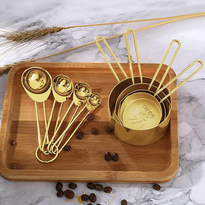 9PCS Black Stainless Steel Measuring Cups and Spoons Set, Heavy Duty Measuring Cup Set