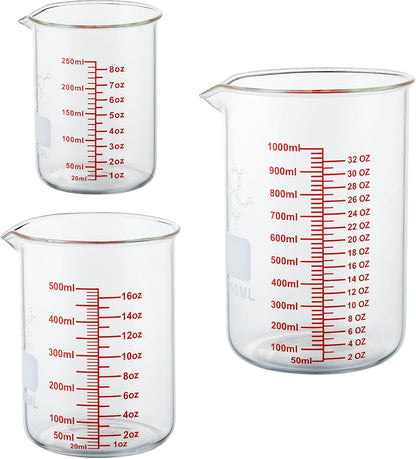 Ackers Mini Glass Measuring Beaker Set, Borosilicate, 2oz 4oz 8oz Measuring Cups