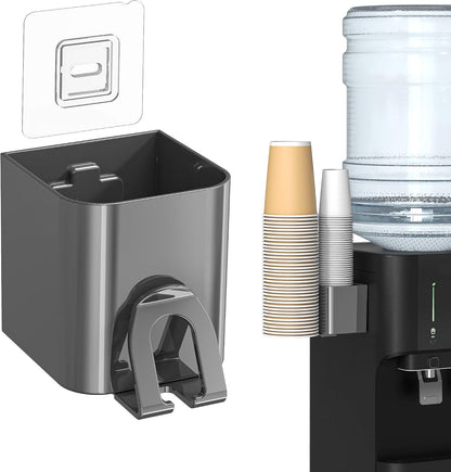 Cup Dispenser 2 Seats, Holder for 2-16 OZ Paper & Plastic Disposable Cups, Adhesive Cup Dispenser Wall Mount for Water Cooler, Coffee Station, Office, Bathroom, Wall (Dark Gray)