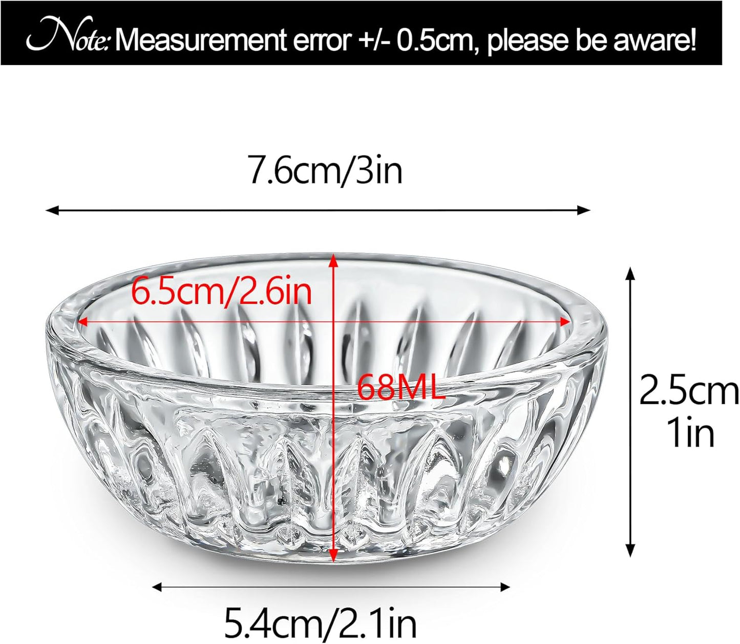 kanpura Mini Glass Bowls, Square Prep Bowl, Dishwasher Safe, Pinch Bowls for Dipping Spices Sauce, Stackable, 1.8 oz, Set of 6, (Clear)