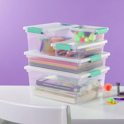 Sterilite Deep Clip Box, Stackable Small Storage Bin with Latching Lid, Plastic Container to Organize Paper, Office, Home, Clear Base and Lid, (Pack of 4)