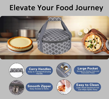 Round Insulated Pie Carrier – Thermal Portable Lunch Transport Cheesecake Cake Dish Container Bag Keep Food Hot/Cold/Fresh for Potlucks Parties Gathering/Cookouts/Church Dinner/Outdoor Events-Red