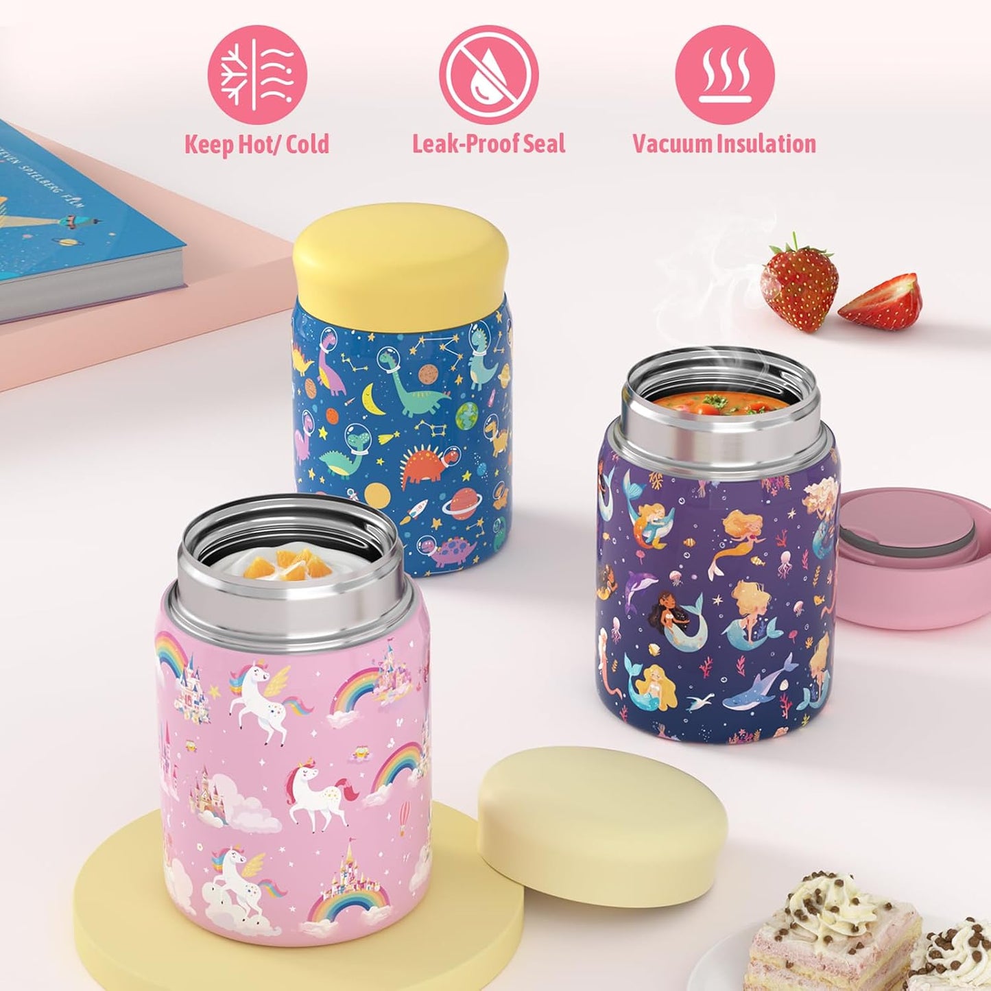 Kids Bento Lunch Box with Thermo Leak-Proof Snack Lunch Containers with Insulated Lunch Bag Utensils Set Back to School Supplies Gifts for Boys and Girls Toddlers Kindergarten Lunch Accessories Blue