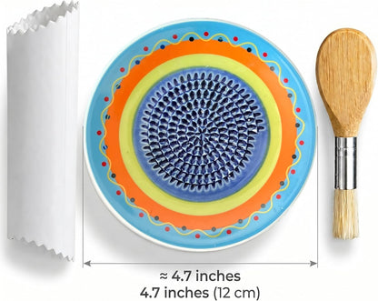 Handcrafted Ceramic Garlic Grater Plate, Ocean Blue