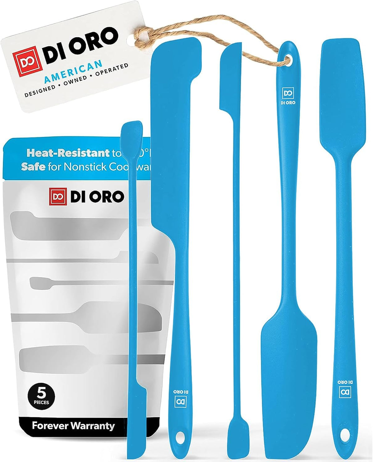DI ORO Silicone Jar Spatula Set - 600F Heat Resistant, 5-Pc Red
