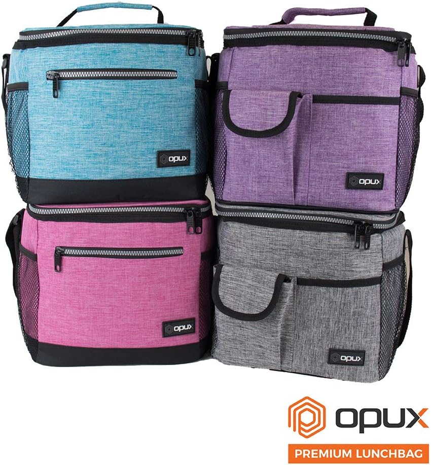 opux Insulated Lunch Box Men Women, Lunch Bag for Work School, Leakproof Soft Cooler Tote Adult, Large Lunch Pail Kids Boys Girls, Picnic Beach Food Bag with Shoulder Strap, Purple Floral