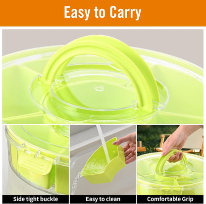 Dishwasher Safety -Divided Rotating Serving Tray with Lid and Handle,Portable Snackle Box for Fruits Snacks Charcuterie,Clear Organizer and Fridge Storage Container,Veggie Platters for Adults Child