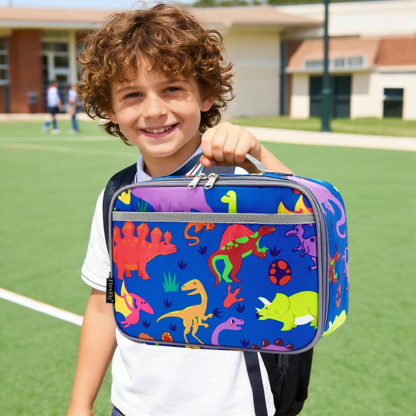 FlowFly Kids Lunch box Insulated Soft Bag Mini Cooler Back to School Thermal Meal Tote Kit for Girls, Boys, Black