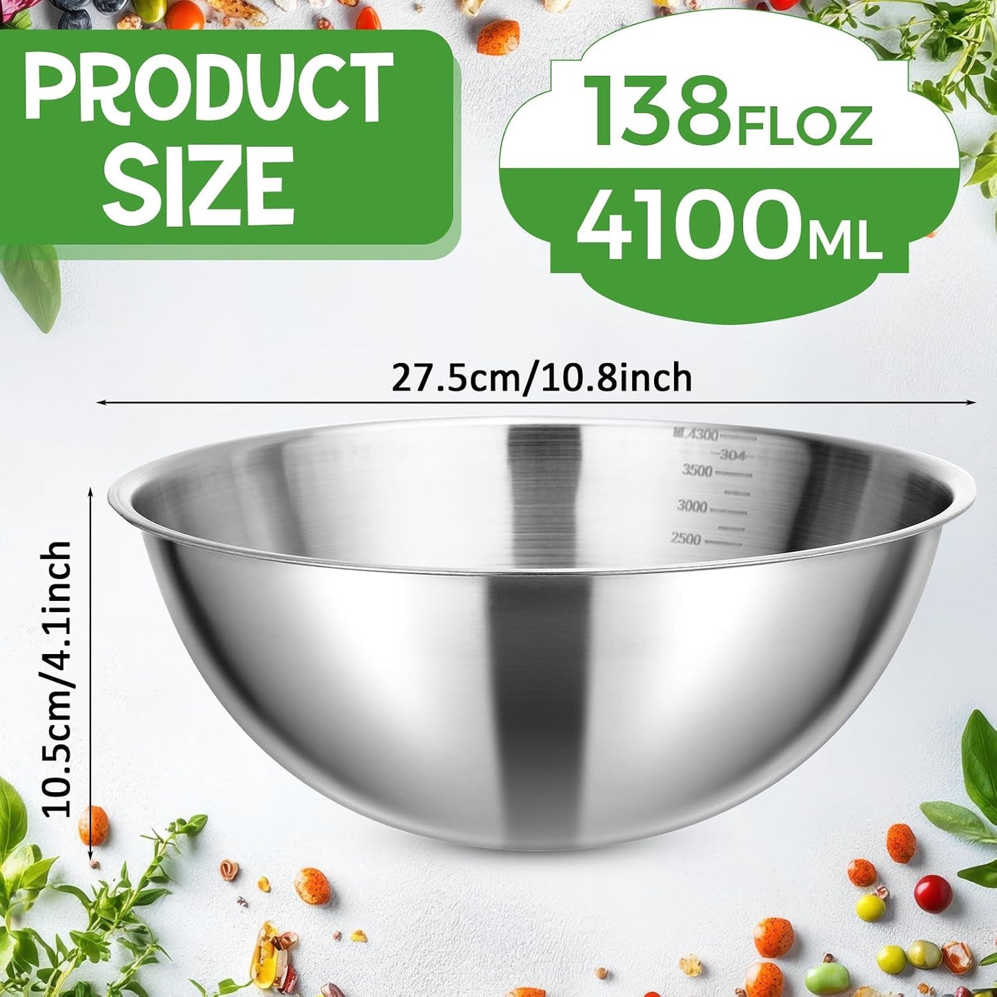 Honeydak 12 Pcs 304 Stainless Steel Mixing Bowls with Graduations, Salad Bowls Metal Serving Reusable Baking Food Storage Containers for Baking, Cooking, Salads, Soups, Ice Cream, Noodles (40 oz)