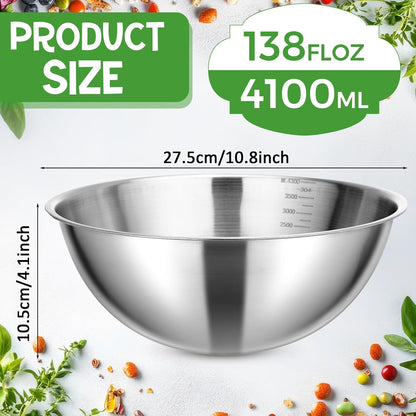 Honeydak 12 Pcs 304 Stainless Steel Mixing Bowls with Graduations, Salad Bowls Metal Serving Reusable Baking Food Storage Containers for Baking, Cooking, Salads, Soups, Ice Cream, Noodles (40 oz)