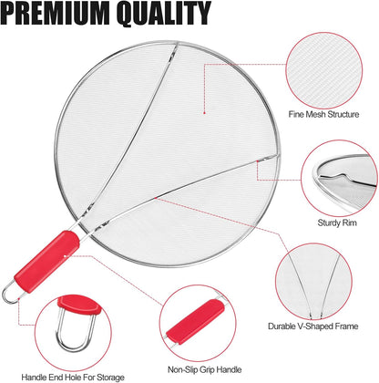 Stainless Steel Splatter Screen for Frying Pan - 9.8" 11.4" 13" Ultra Fine Mesh Grease Splatter Guard, Hot Oil Splatter Guard Shield Grease for Cooking, Kitchen Splash Guard to Prevent Oil Splatter