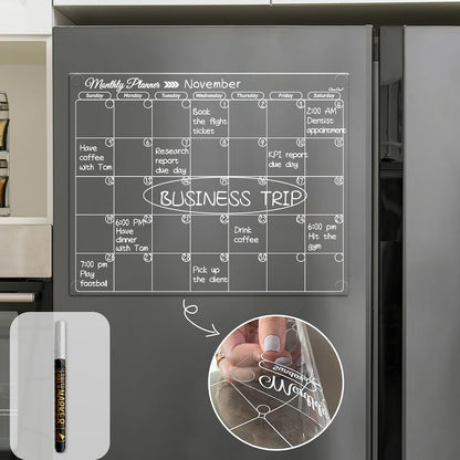 Clear Non-Magnetic Meal Planner Set for Fridge - Dry Erase Transparent Menu and List Board - Sticks to Wall, Glass, Door, Any Smooth Surfaces