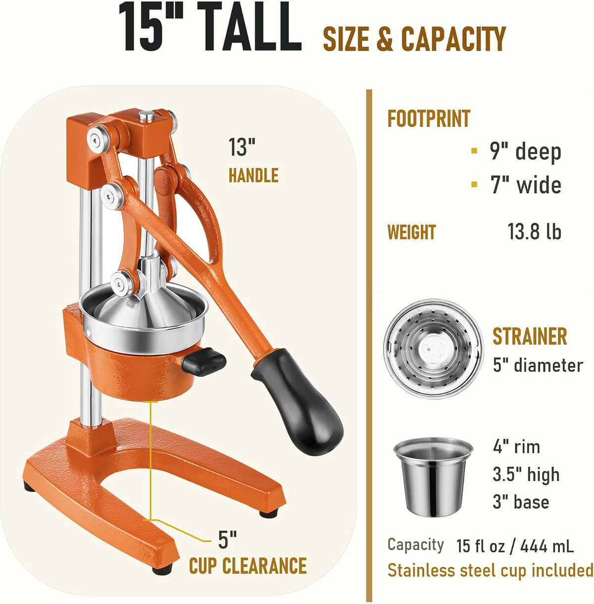 TONGCHANT Cast Iron Manual Juicer for Orange Lemon Citrus Fruit & Lime