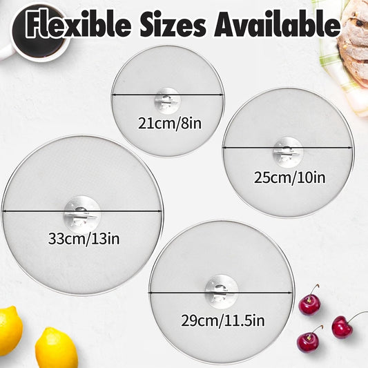 4PCS Splatter Screen for Frying Pan, Stainless Steel Grease Splatter Guard, Hot Oil Splatter Screen with Foldable Knob, Ultra-Fine Mesh No Burns Keeps Kitchen Clean(8", 10", 11.5", 13")