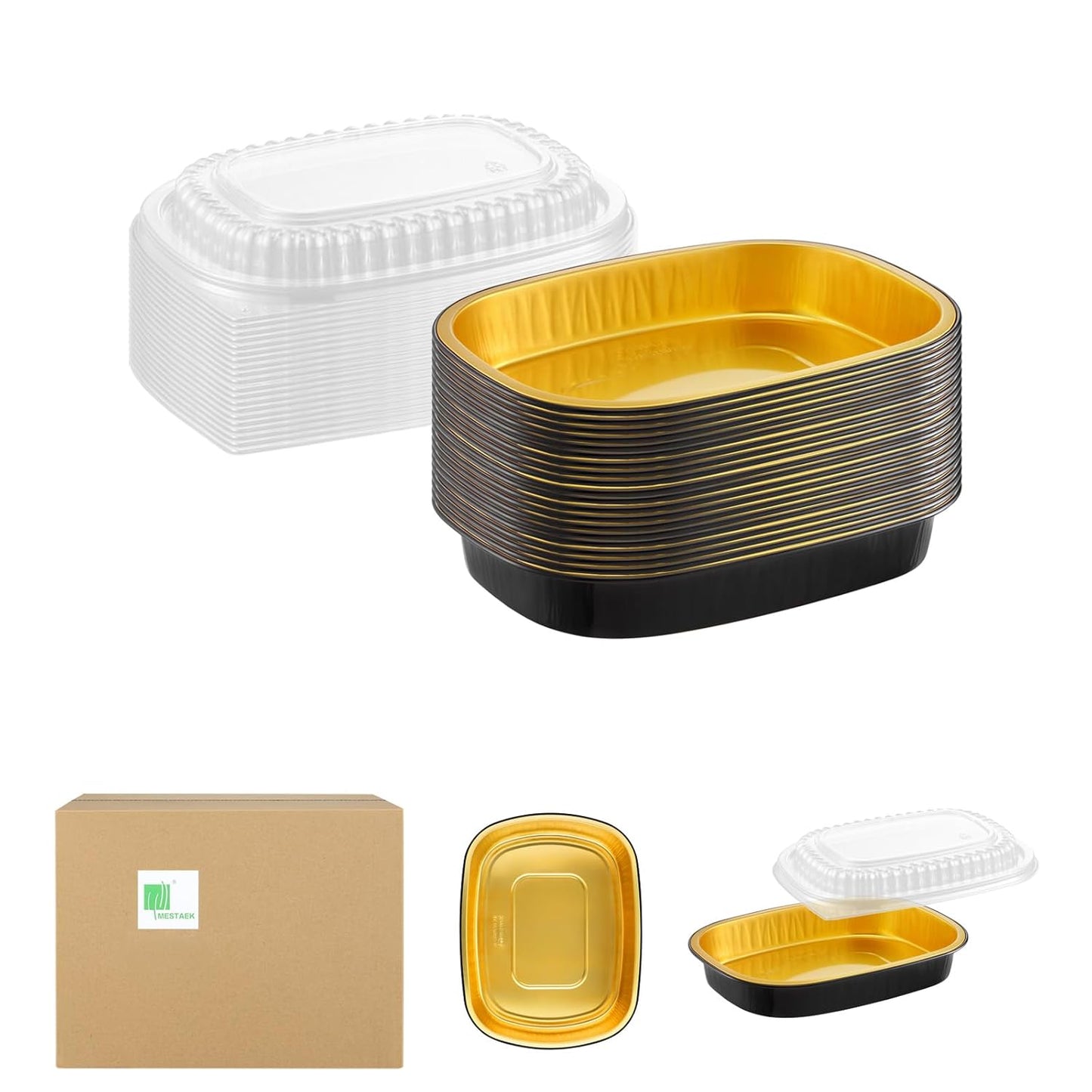 20-Pack 25oz / 7" × 5" Oval Aluminum Foil Pans with Snap-On Lids – Heavy-Duty Reusable Containers for Takeout, Parties, BBQ, Catering (Black)