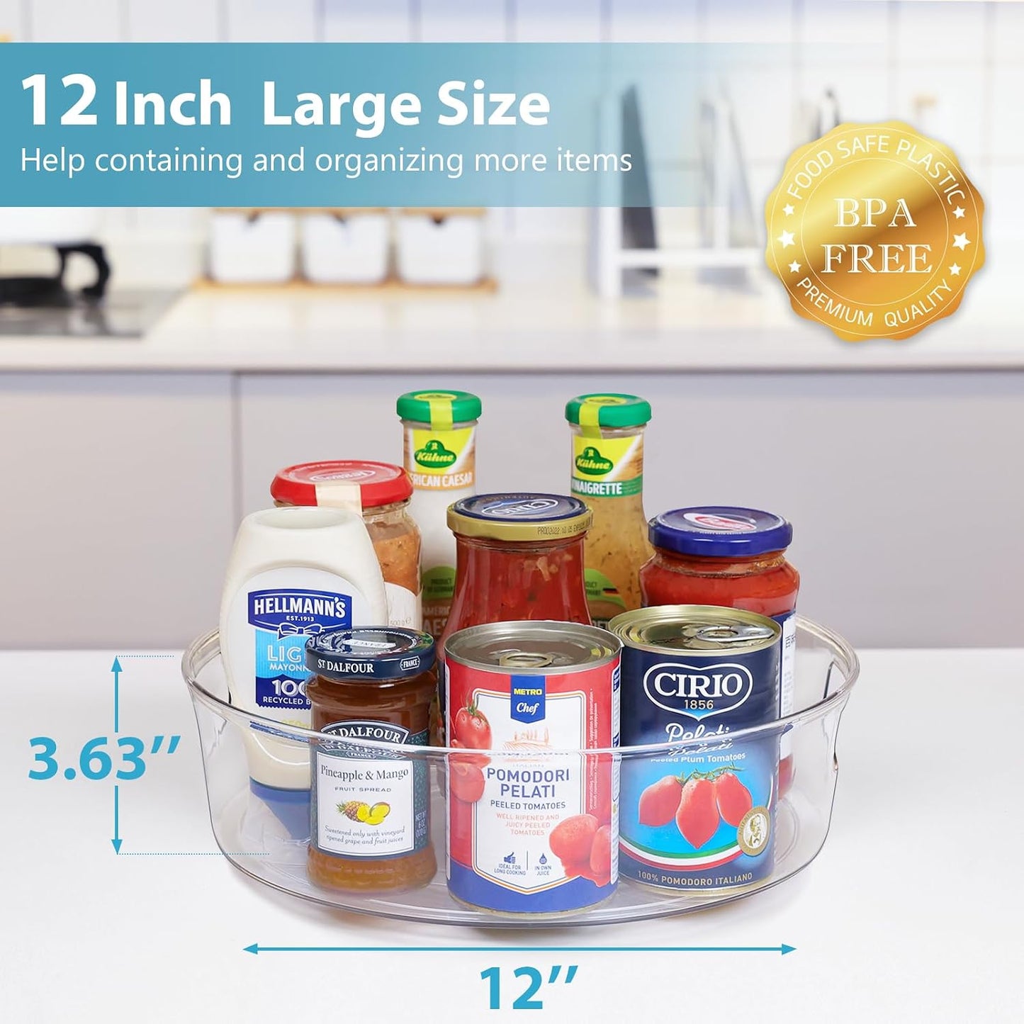 GUZON 4 Pack Lazy Susan Organizer for Cabinet, Upgraded 11.5" Clear Turntable Organizer with Handles and Raised Edge, Lazy Susan for Table Top, Pantry Organizers and Storage for Kitchen, Refrigerator