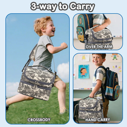 FlowFly Kids Double Decker Cooler Insulated Lunch Bag Large Tote for Boys, Girls, Men, Women, With Adjustable Strap, Unicorn