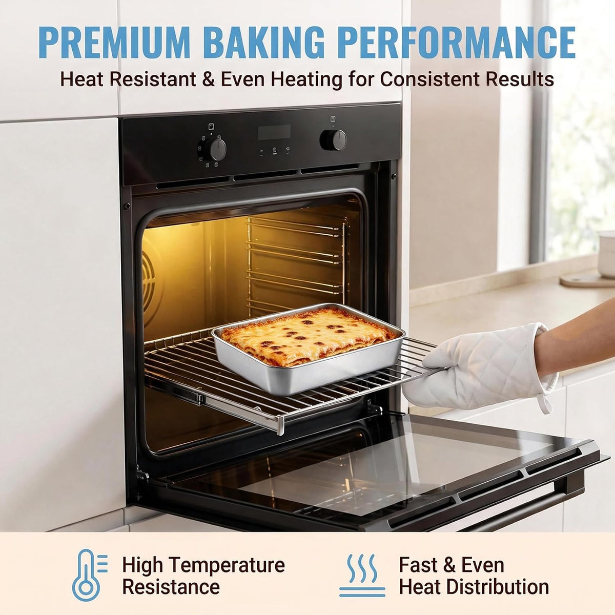 TeamFar Lasagna Pan, 16" x12.13" x2" Stainless Steel Rectangular Cake Pan