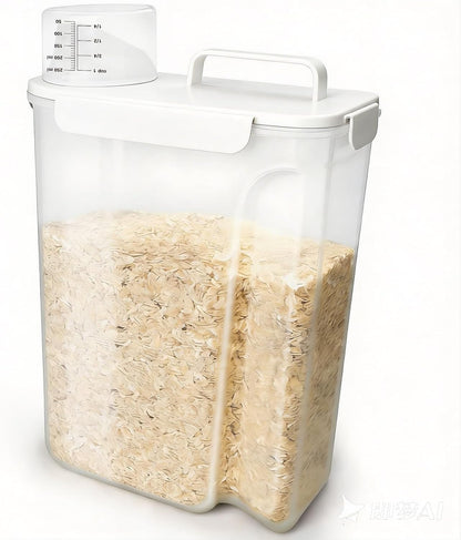 Komzon Rice Storage Containers, Rice dispenser with Pouring Spout Portable Handle for Flour, Pasta, Grain and Baking, Pet Dog Cat Bird Food Container 20 LB Grey
